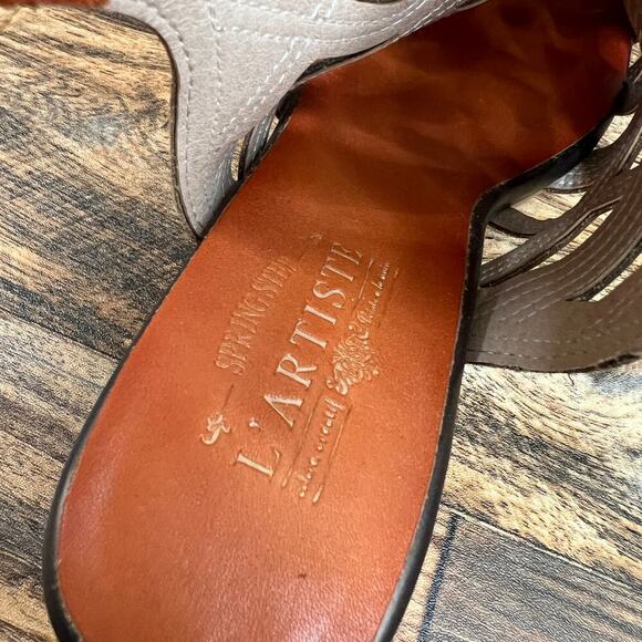 L'artiste Spring Step Flourish Gladiator Sandals Women's 37 Brown Leather Heels - Picture 9 of 10